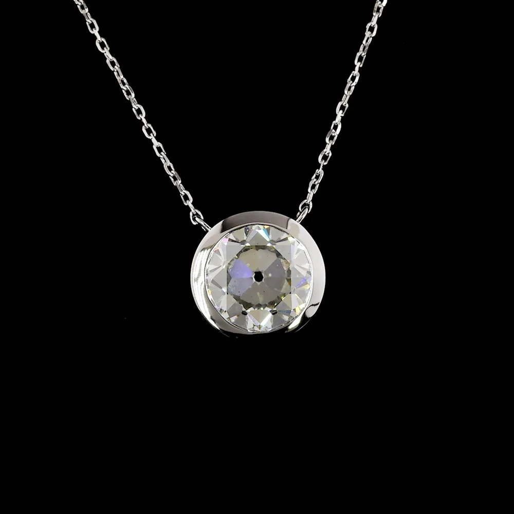14K White Gold Old European Cut Lab Diamond Solitaire Pendant - 3.21 Carat Total Weight, E-F Color, VS2 Clarity, Bezel Setting - Covaloro Fine Jewelry - Image 3