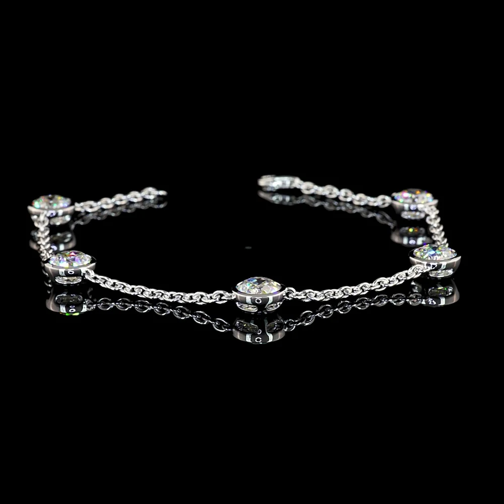 14K White Gold Old European Cut Lab Diamond Station Bracelet - 5.25 Carat Total Weight, Bezel Set, E-F Color VVS2 Clarity - Covaloro Fine Jewelry