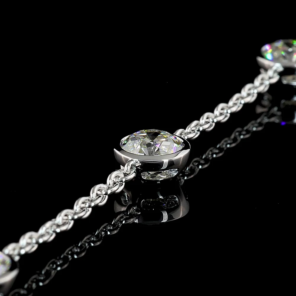 14K White Gold Old European Cut Lab Diamond Station Bracelet - 5.25 Carat Total Weight, Bezel Set, E-F Color VVS2 Clarity - Covaloro Fine Jewelry - Image 3