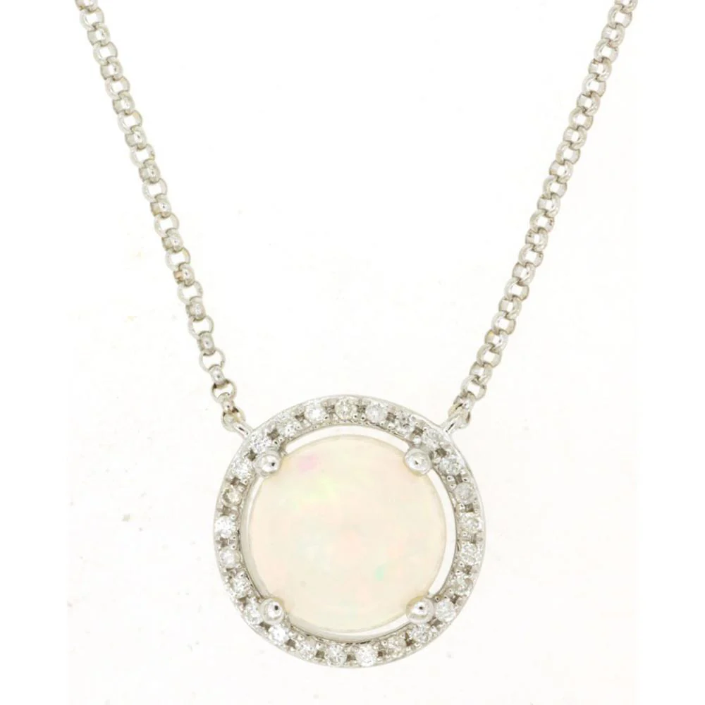 14K White Gold Opal & Diamond Pendant Necklace - 1.34 Carats Total Weight - Royal Jewelry