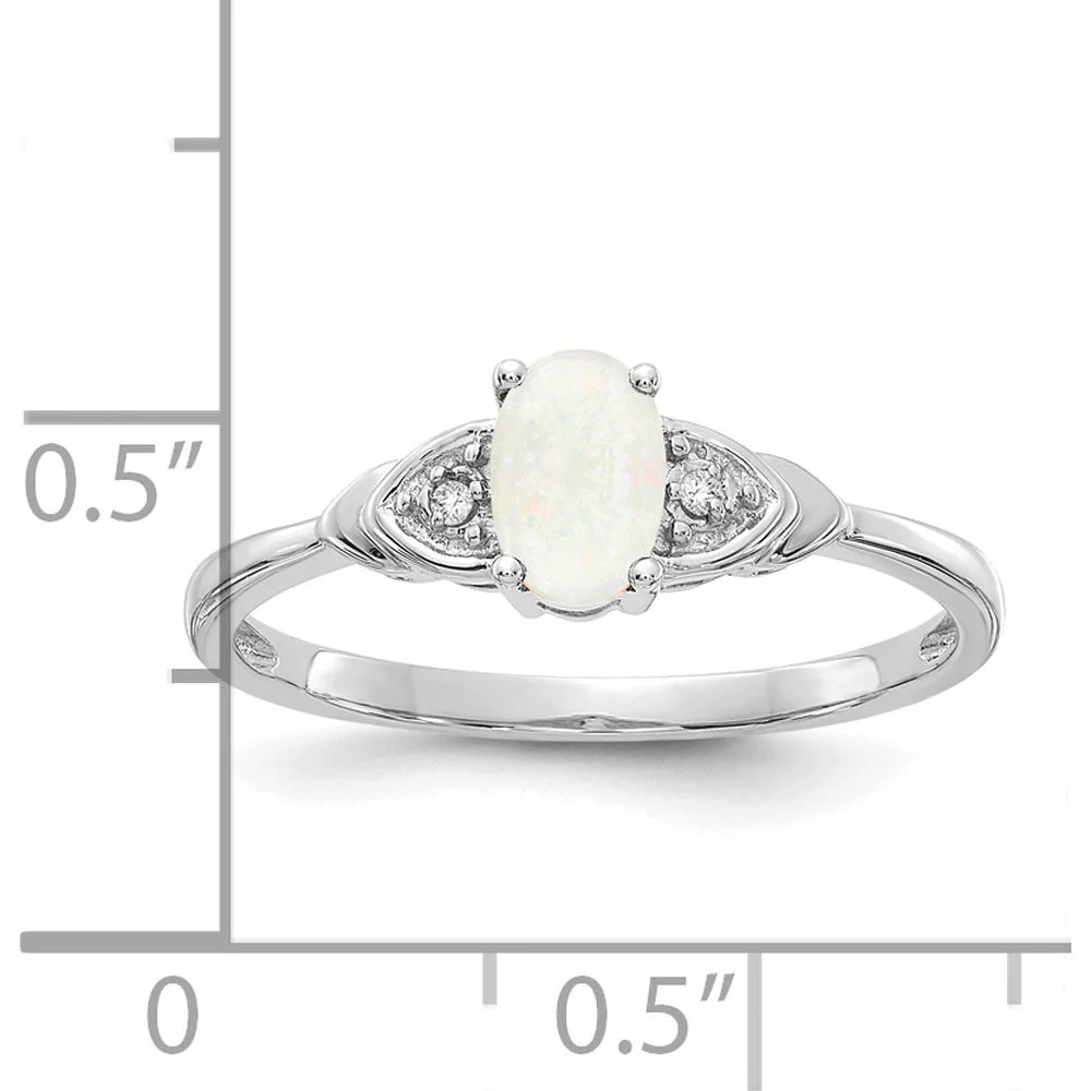14K White Gold Opal and Diamond Ring with Oval Opal and Round Diamond Accents - 0.55 Carat Total Opal Weight - Size 7 by Oro Pregiato - Image 3