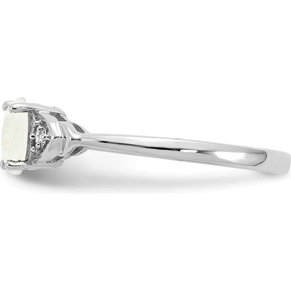 14K White Gold Opal and Diamond Ring with Oval Opal and Round Diamond Accents - 0.55 Carat Total Opal Weight - Size 7 by Oro Pregiato - Image 4