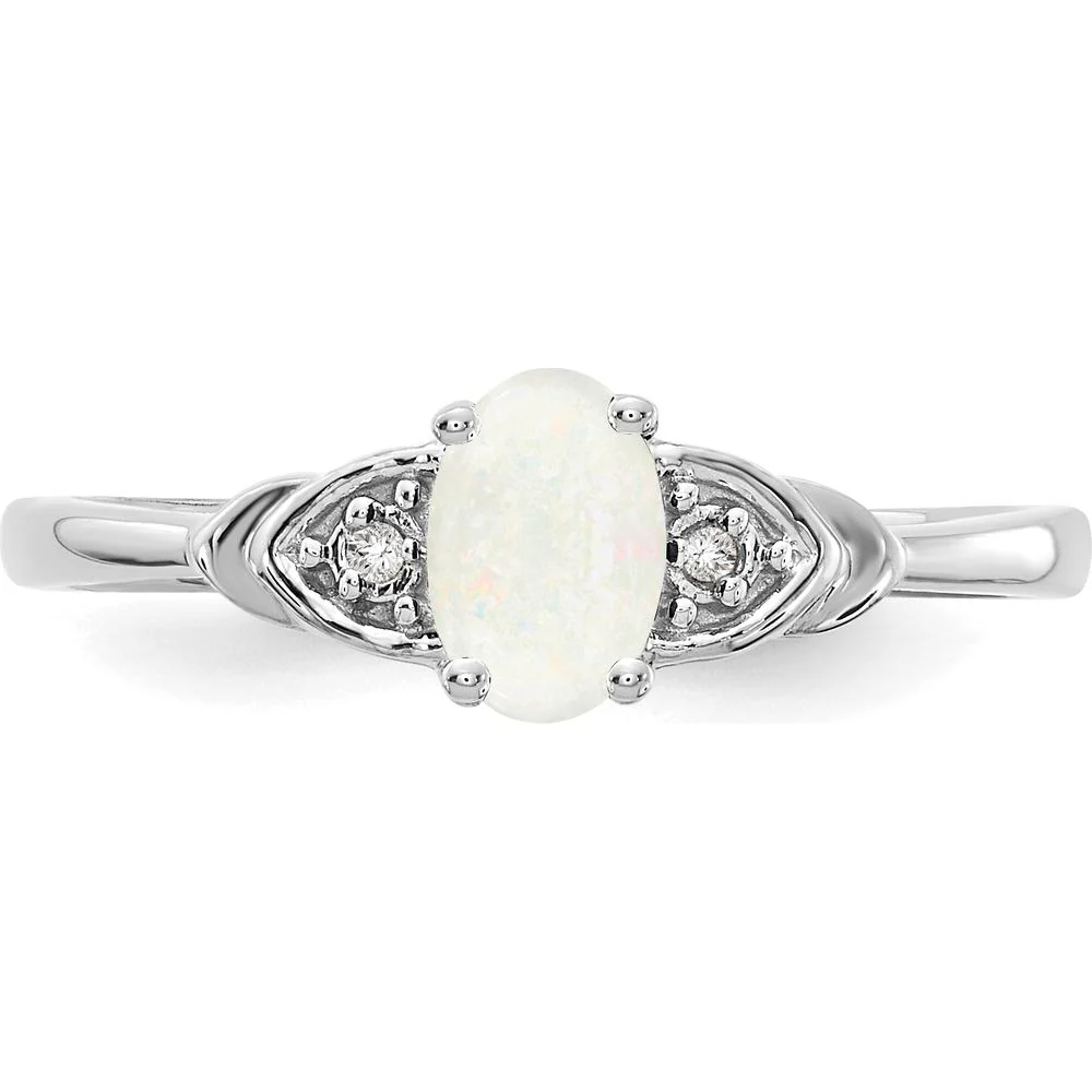 14K White Gold Opal and Diamond Ring with Oval Opal and Round Diamond Accents - 0.55 Carat Total Opal Weight - Size 7 by Oro Pregiato - Image 5