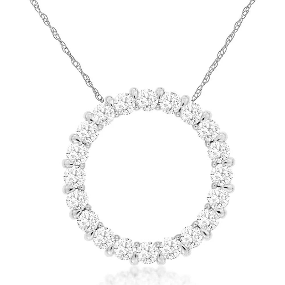14K White Gold Open Circle Pendant with Prong-Set Round Diamonds - 0.50 Carat Total Diamond Weight - Royal Jewelry