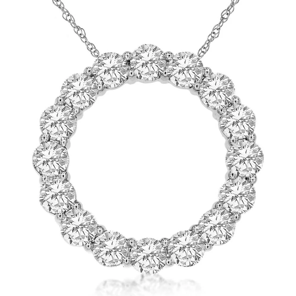 14K White Gold Open Circle Pendant with Shared Prong Set Round Brilliant Cut Diamonds - 1.30 Carat Total Diamond Weight - Royal Jewelry