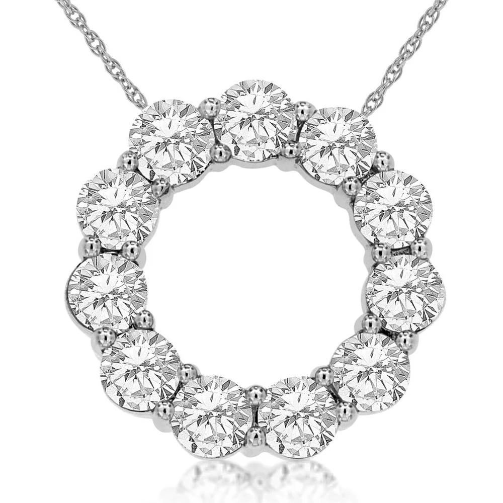 14K White Gold Open Circle Pendant with Shared-Prong Set Round Diamonds - 2.10 Carat Total Diamond Weight - Royal Jewelry