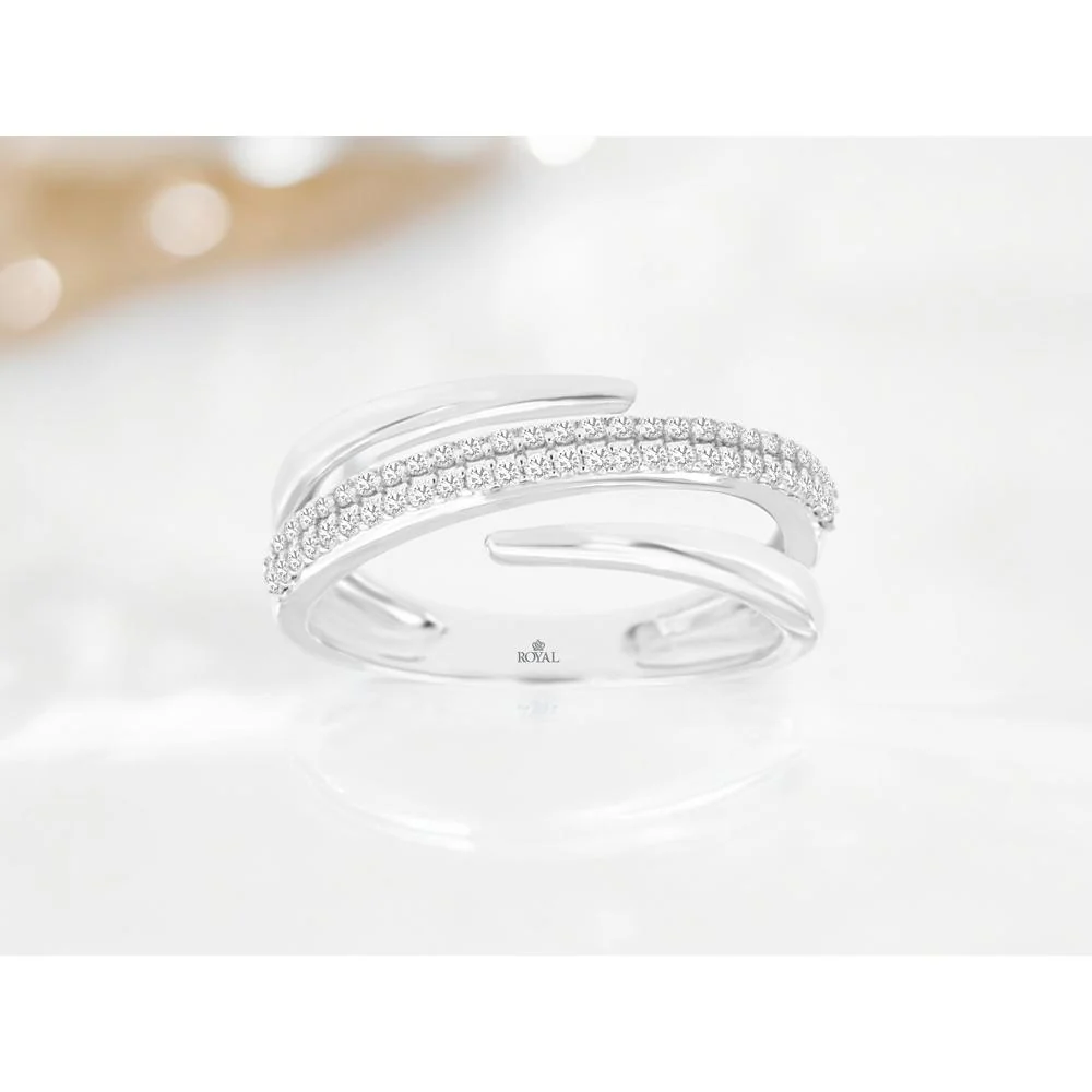 14K White Gold Open Crossover Wedding Band with Round Diamonds - 0.28 Carat Total Diamond Weight - Royal Jewelry - Image 2