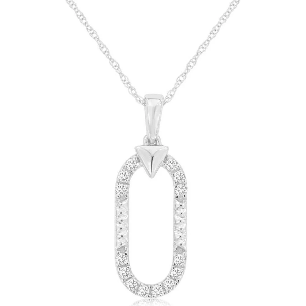 14K White Gold Open Oval Diamond Pendant with Round Diamonds - 0.21 Carat Total Diamond Weight - Royal Jewelry