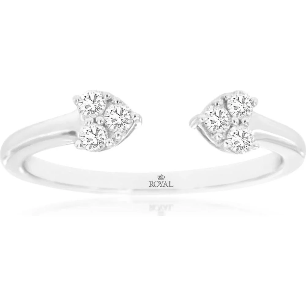 14K White Gold Open Shank Diamond Ring with Six Round Brilliant Cut Diamonds - 0.18 Carat Total Weight - Royal Jewelry