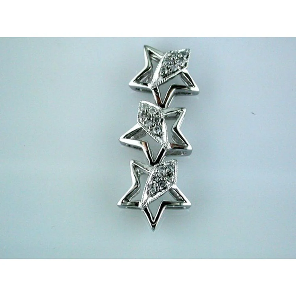 14K White Gold Open Star Motif Diamond Pendant with Round Diamonds - 0.15 Carat Total Diamond Weight - Royal Jewelry