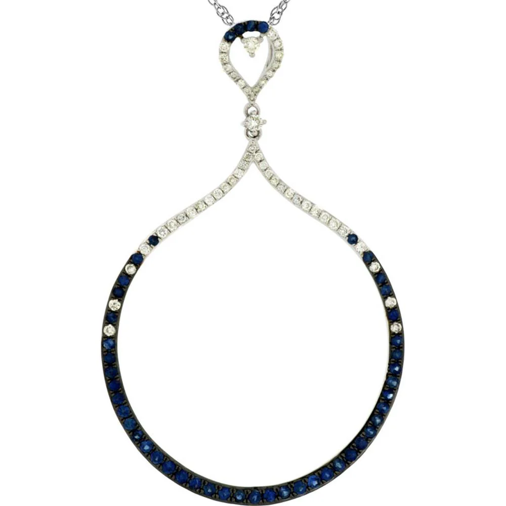 14K White Gold Open Teardrop Pendant with Round Sapphires and Round Diamonds - 0.73 Carat Total Sapphire Weight & 0.33 Carat Total Diamond Weight - Royal Jewelry