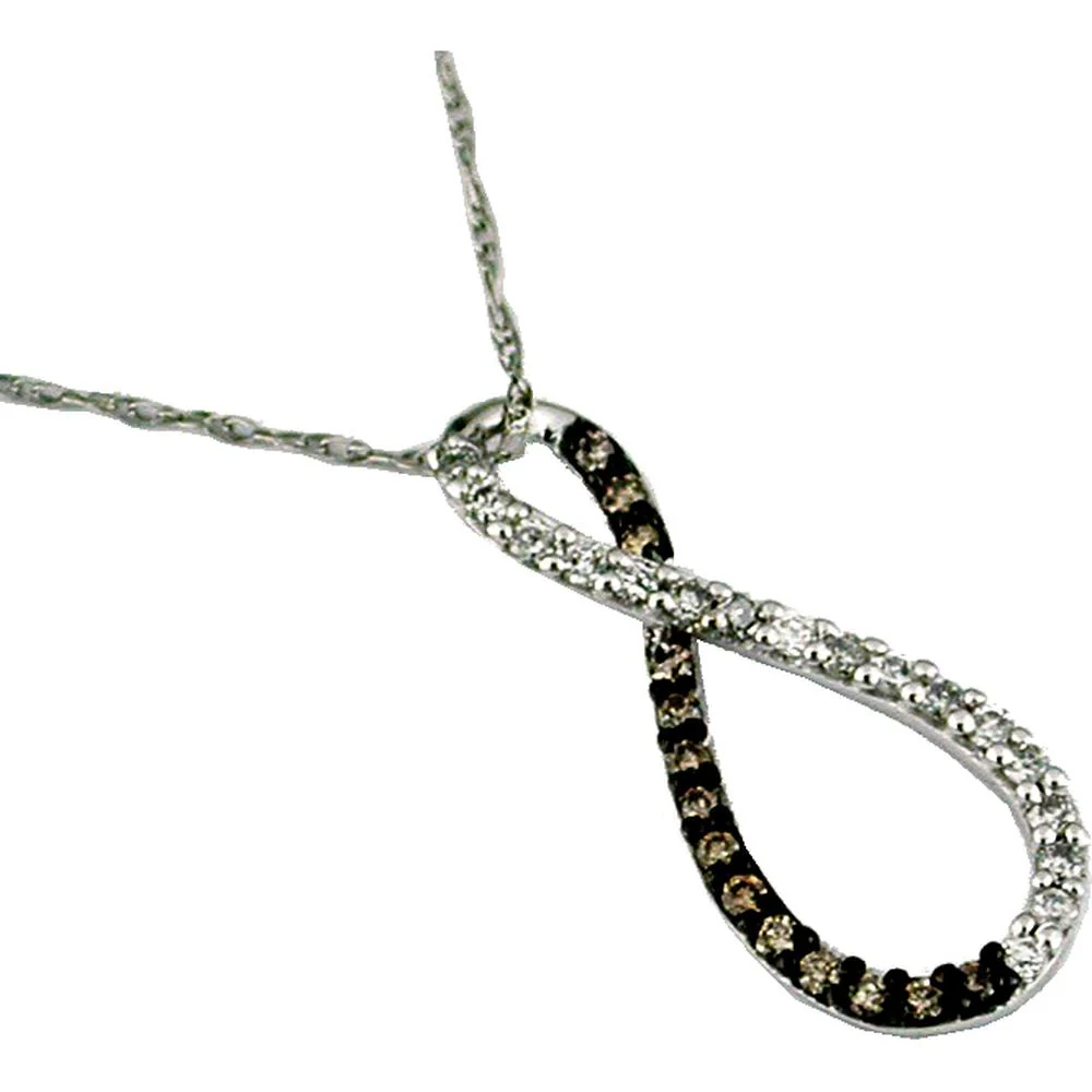 14K White Gold Open Teardrop Pendant with Round White Diamonds and Mocha Diamonds - 0.21 Carat Total Diamond Weight - Royal Jewelry