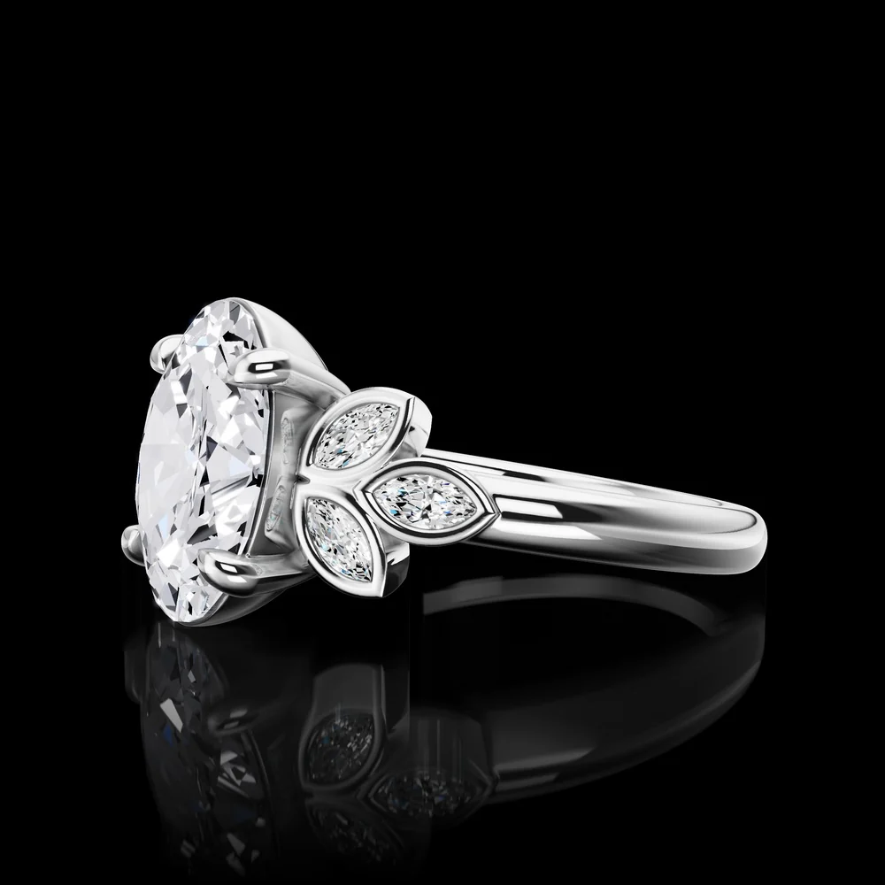 14K White Gold Oval & Marquise Lab Diamond Floral Ring - 1.72 Carats Total Diamond Weight, Featuring 1.52 Carats Center D VS2 Oval and Six Marquise Accents - Covaloro Fine Jewelry - Image 3