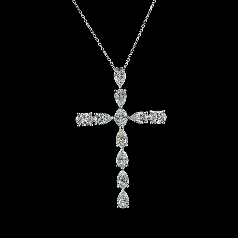 14K White Gold Oval and Pear Shaped Lab Diamond Cross Pendant - 4.18 Carat Total Diamond Weight - Covaloro Fine Jewelry - Image 2
