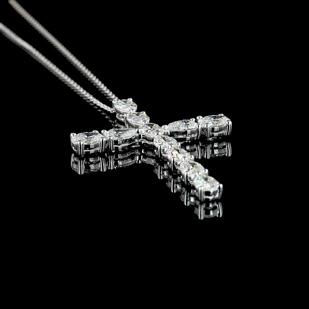 14K White Gold Oval and Pear Shaped Lab Diamond Cross Pendant - 4.18 Carat Total Diamond Weight - Covaloro Fine Jewelry - Image 3