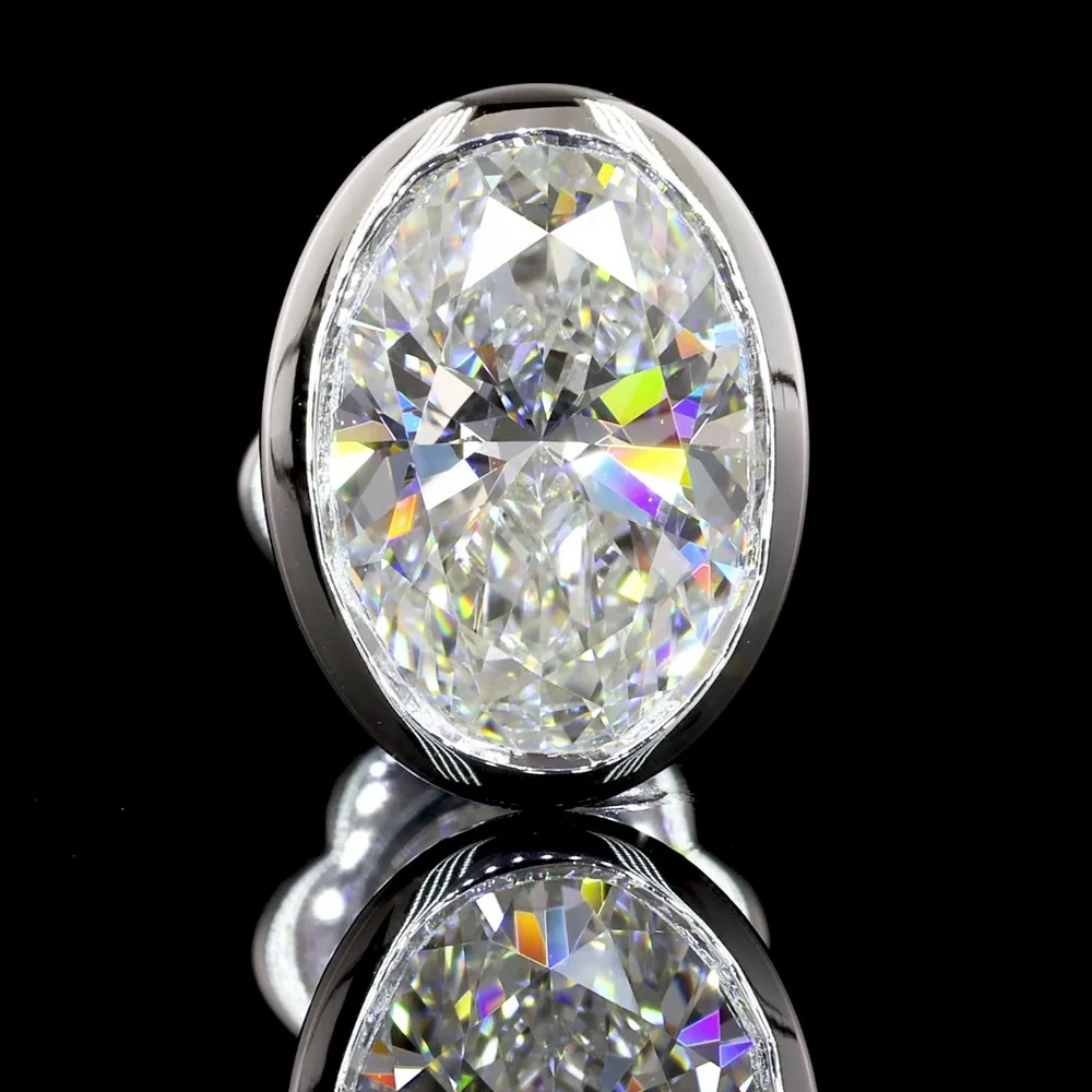 14K White Gold Oval Bezel Set Lab Diamond Stud Earrings - 3.04 Carats Total Weight (D VVS2 GIA Certified) - Covaloro Fine Jewelry - Image 2