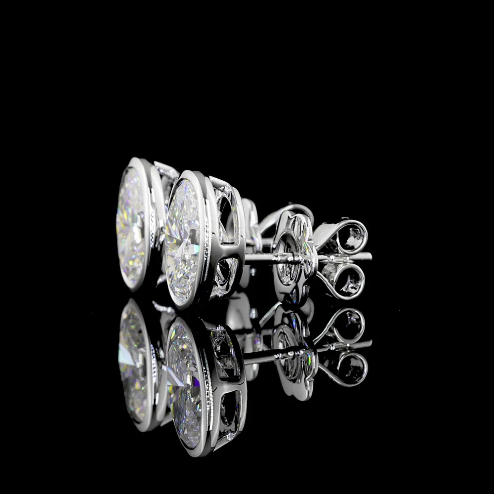 14K White Gold Oval Bezel Set Lab Diamond Stud Earrings - 3.04 Carats Total Weight (D VVS2 GIA Certified) - Covaloro Fine Jewelry - Image 3