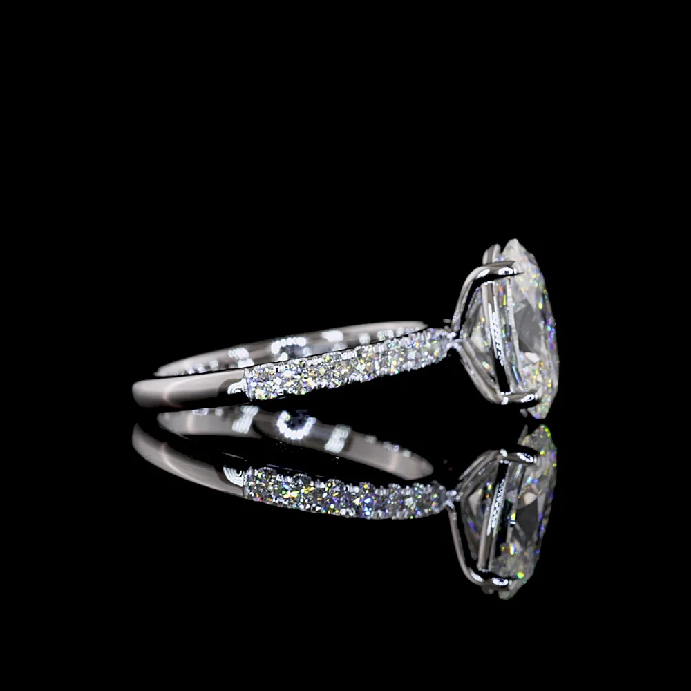 14K White Gold Oval Cut 2.57 Carat Lab Diamond Solitaire Ring with Diamond Shank and Accent Brilliant Cut Stones - 2.98 Carat Total Diamond Weight, IGI Certified E VVS2 - Covaloro Fine Jewelry - Image 2