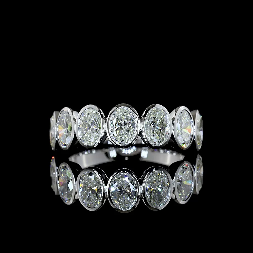 14K White Gold Oval Cut Bezel Set 7 Stone Eternity Band - 2.20 Carat Total Weight Lab Diamonds, E-F Color VS1 Clarity - Covaloro Fine Jewelry