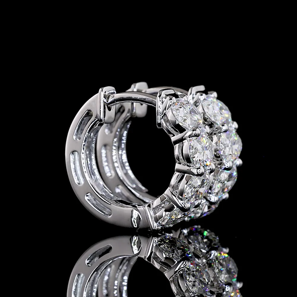 14K White Gold Oval Cut Diamond Huggie Earrings - 2.03 Carat Total Weight (8 Natural Diamonds, E-F Color, VS+ Clarity) - Covaloro Fine Jewelry