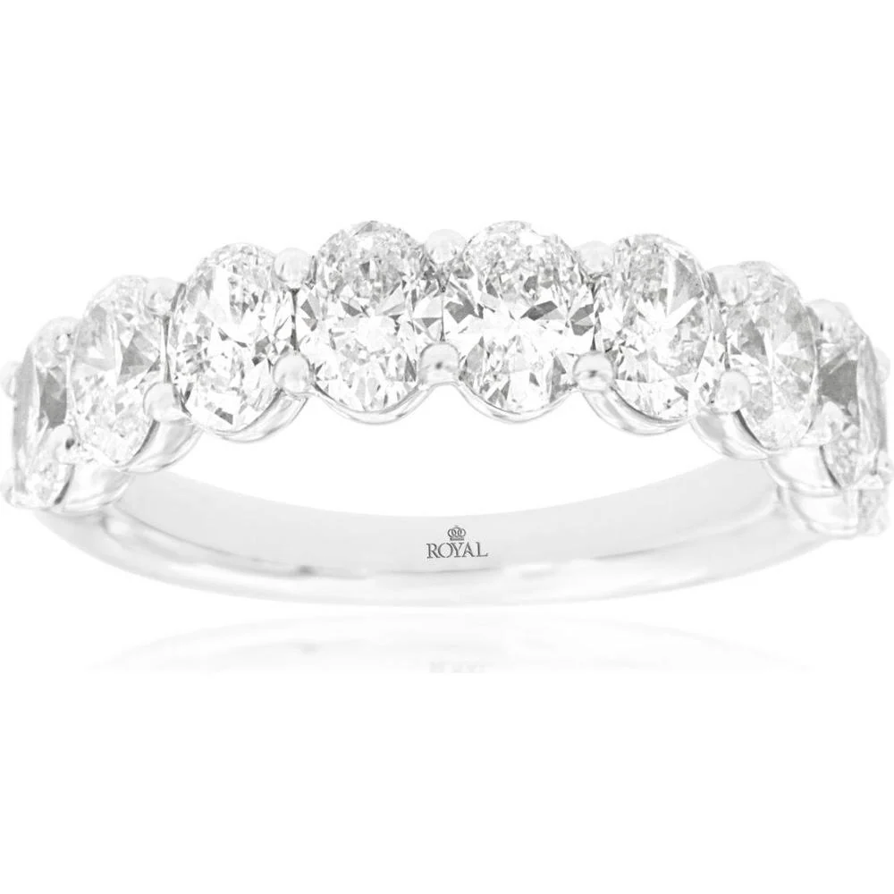 14K White Gold Oval Cut Diamond Wedding Band with Shared Prong Setting - 2.7 Carat Total Diamond Weight - Royal Jewelry
