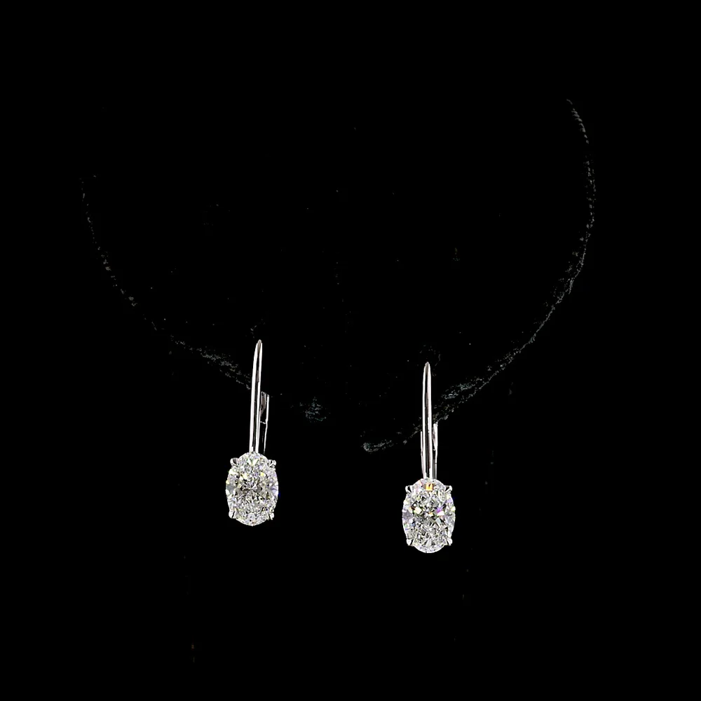 14K White Gold Oval Cut Hanging Earrings with Lab-Grown Diamonds and Brilliant Accents - 1.15 Carat Total Weight - Covaloro Fine Jewelry