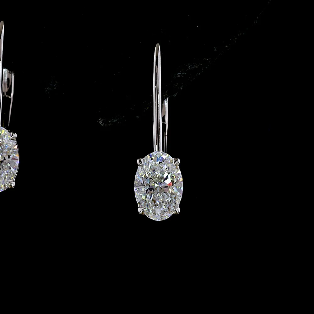 14K White Gold Oval Cut Hanging Earrings with Lab-Grown Diamonds and Brilliant Accents - 1.15 Carat Total Weight - Covaloro Fine Jewelry - Image 2