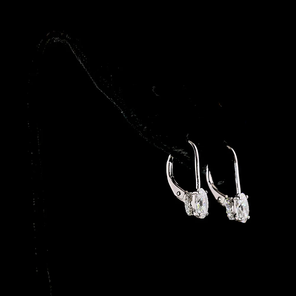 14K White Gold Oval Cut Hanging Earrings with Lab-Grown Diamonds and Brilliant Accents - 1.15 Carat Total Weight - Covaloro Fine Jewelry - Image 3