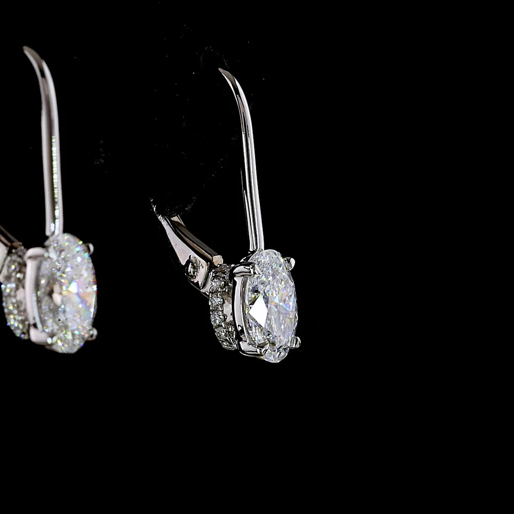 14K White Gold Oval Cut Hanging Earrings with Lab-Grown Diamonds and Brilliant Accents - 1.15 Carat Total Weight - Covaloro Fine Jewelry - Image 4
