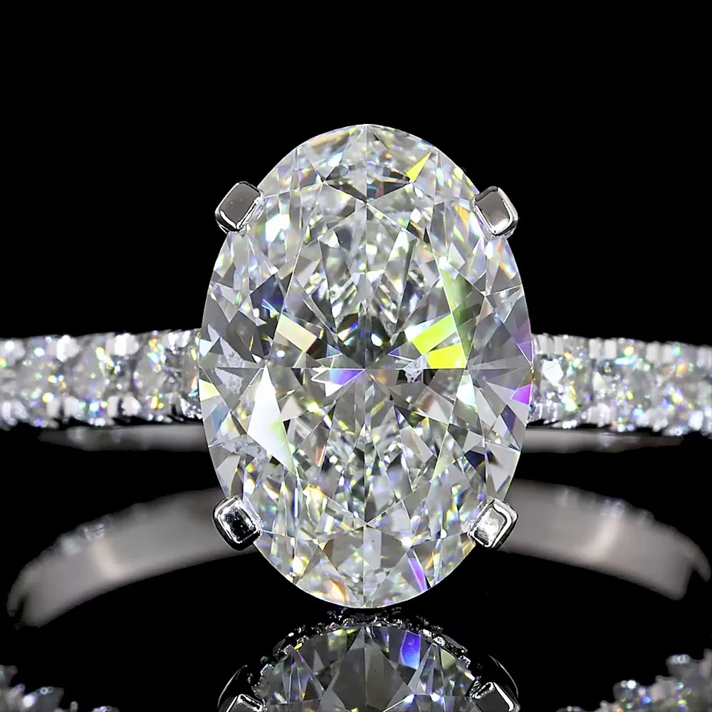 14K White Gold Oval Cut Hidden Halo Ring with 2.53 Carat Center Lab Diamond and Pavé Band - 3.3 Carat Total Diamond Weight - Covaloro Fine Jewelry - Image 2