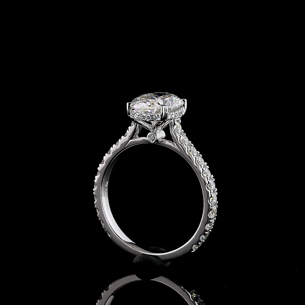 14K White Gold Oval Cut Hidden Halo Ring with 2.53 Carat Center Lab Diamond and Pavé Band - 3.3 Carat Total Diamond Weight - Covaloro Fine Jewelry - Image 3