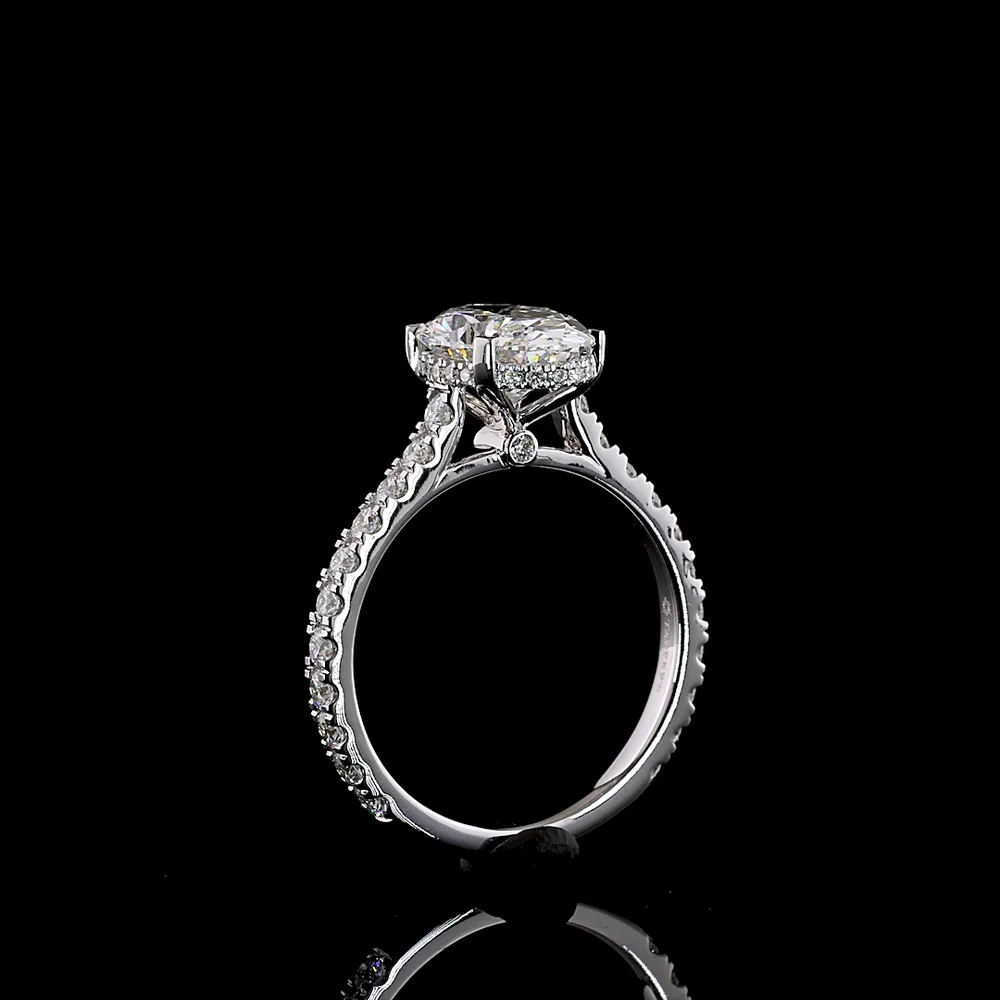 14K White Gold Oval Cut Hidden Halo Ring with 2.53 Carat Center Lab Diamond and Pavé Band - 3.3 Carat Total Diamond Weight - Covaloro Fine Jewelry - Image 4