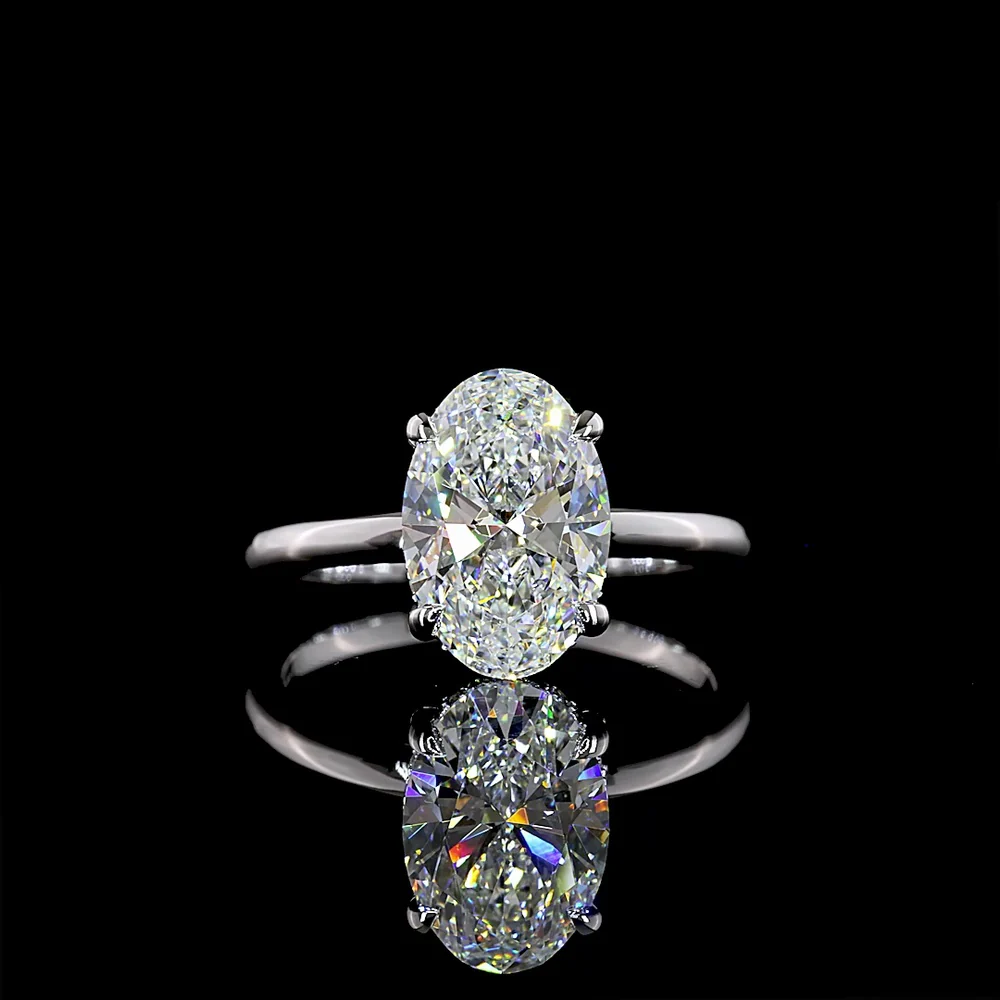 14K White Gold Oval Cut Hidden Halo Ring with 2.64 Carat D VVS2 Lab Diamond and 0.09 Carat Accent Diamonds - 2.73 Carat Total Diamond Weight - Covaloro Fine Jewelry