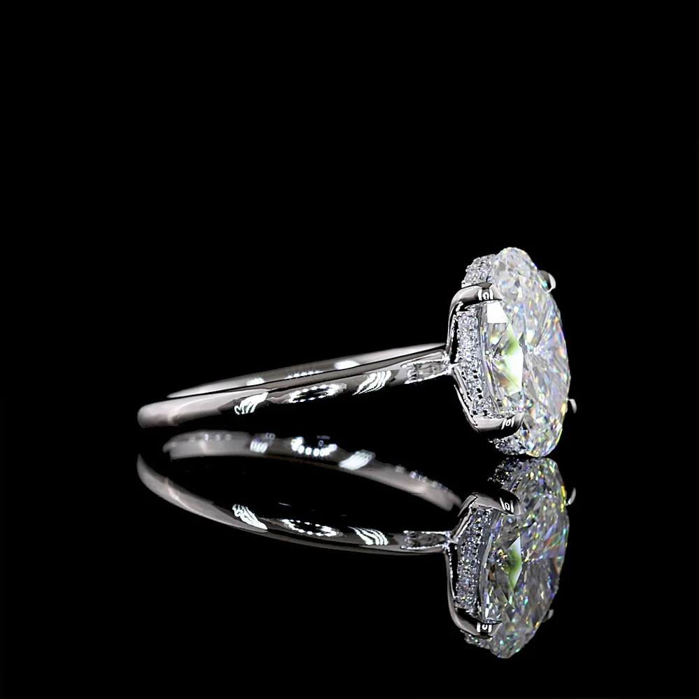14K White Gold Oval Cut Hidden Halo Ring with 2.64 Carat D VVS2 Lab Diamond and 0.09 Carat Accent Diamonds - 2.73 Carat Total Diamond Weight - Covaloro Fine Jewelry - Image 2