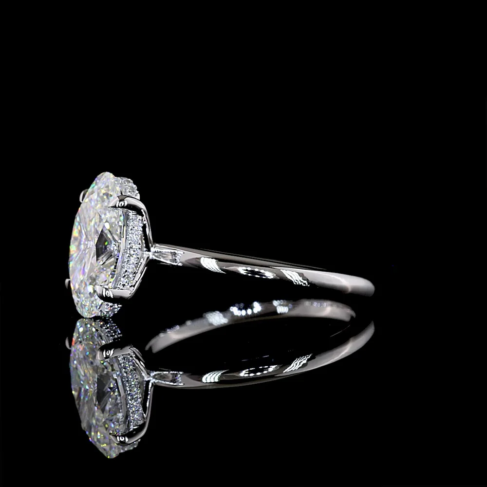 14K White Gold Oval Cut Hidden Halo Ring with 2.64 Carat D VVS2 Lab Diamond and 0.09 Carat Accent Diamonds - 2.73 Carat Total Diamond Weight - Covaloro Fine Jewelry - Image 3
