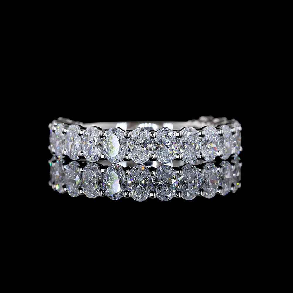 14K White Gold Oval Cut Lab Diamond 3/4 Eternity Band with Prong Setting - 3.64 Carats Total Diamond Weight - Covaloro Fine Jewelry