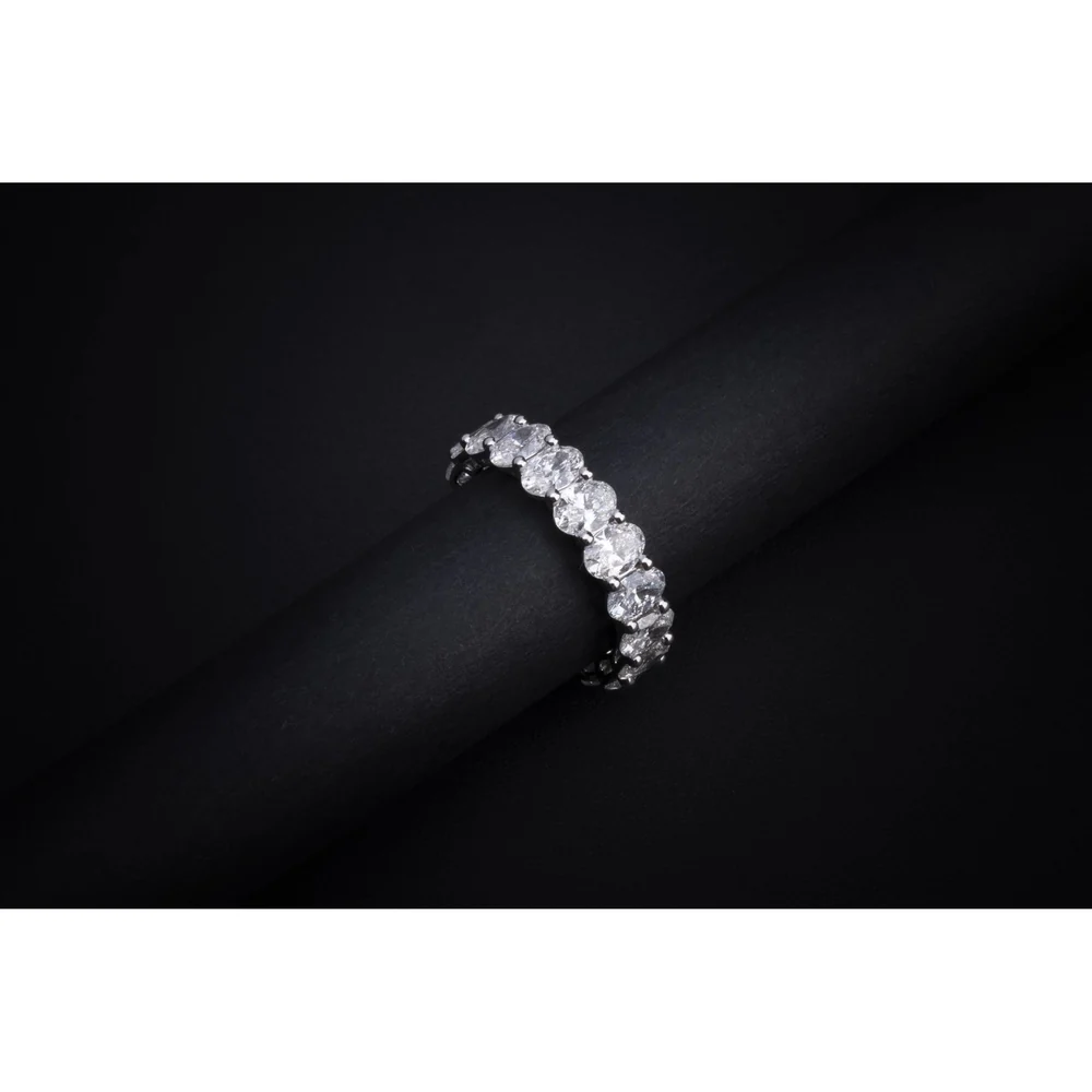14K White Gold Oval Cut Lab Diamond Eternity Band - 8.13 Carat Total Weight, D VVS2 Clarity, North-South Prong Set - Covaloro Fine Jewelry