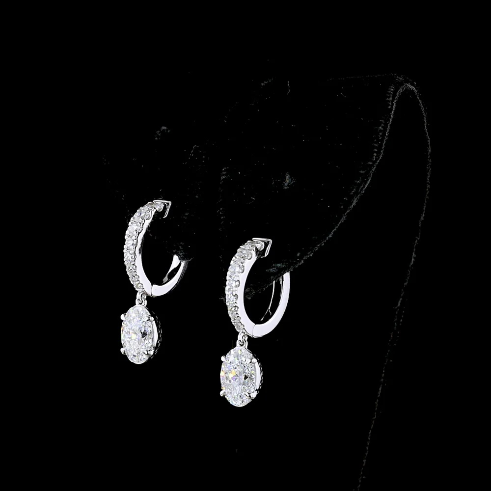 14K White Gold Oval Cut Lab Diamond Hanging Drop Earrings - 2.58 Carat Total Diamond Weight (E-F VS1) - Covaloro Fine Jewelry - Image 2