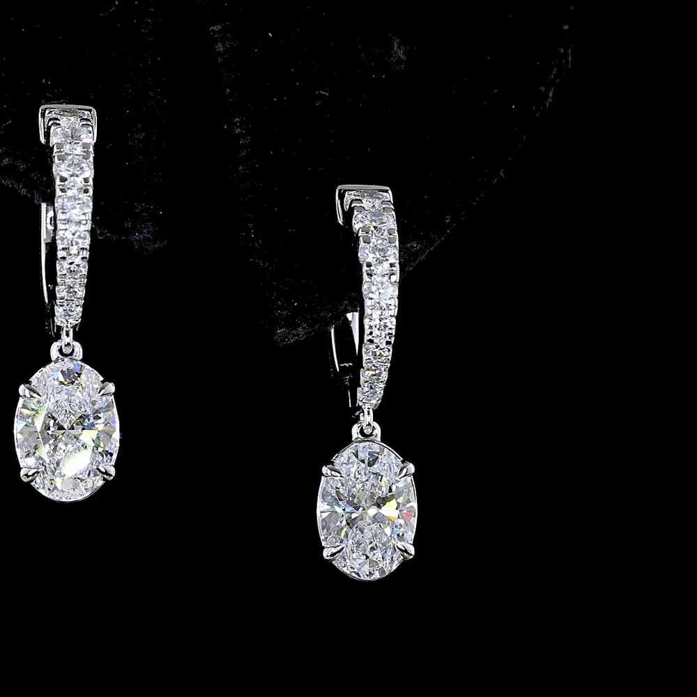 14K White Gold Oval Cut Lab Diamond Hanging Drop Earrings - 2.58 Carat Total Diamond Weight (E-F VS1) - Covaloro Fine Jewelry - Image 3