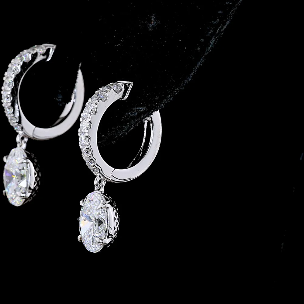 14K White Gold Oval Cut Lab Diamond Hanging Drop Earrings - 2.58 Carat Total Diamond Weight (E-F VS1) - Covaloro Fine Jewelry - Image 4