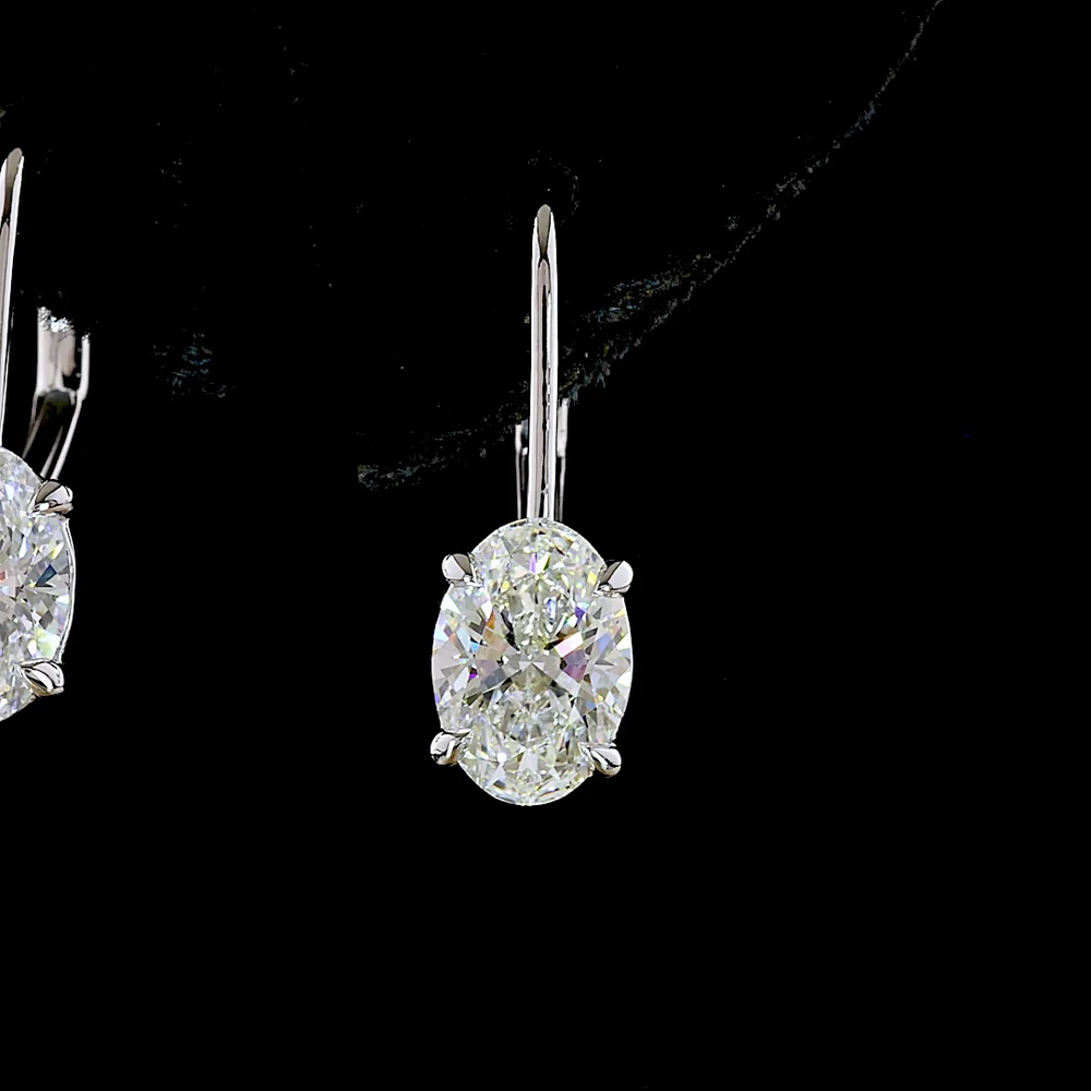 14K White Gold Oval Cut Lab Diamond Hanging Earrings with Brilliant Accents - 2.09 Carat Total Diamond Weight - Covaloro Fine Jewelry - Image 2
