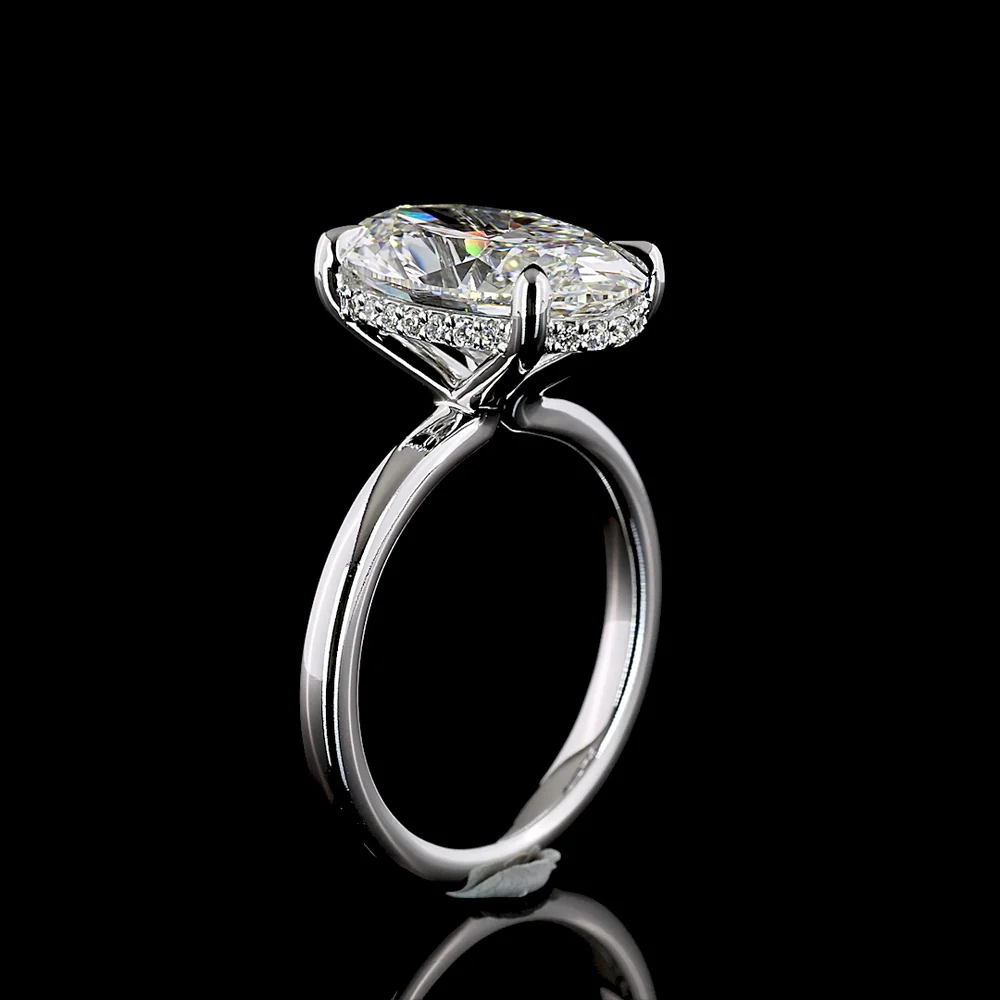14K White Gold Oval Cut Lab Diamond Hidden Halo Ring - 5.18 Carat Center Stone with 0.12 Carat Brilliant Cut Accents - 5.30 Total Carat Weight, IGI Certified F VVS2 - Covaloro Fine Jewelry - Image 4