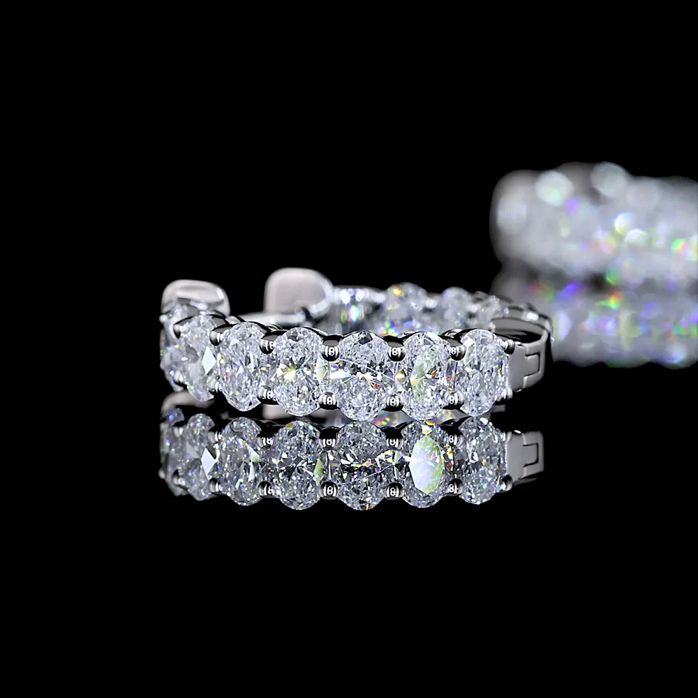 14K White Gold Oval Cut Lab Diamond Huggie Earrings - 1.29 Total Carat Weight, E-F VS Quality, 24 Stones in Prong Setting - Covaloro Fine Jewelry - Image 4