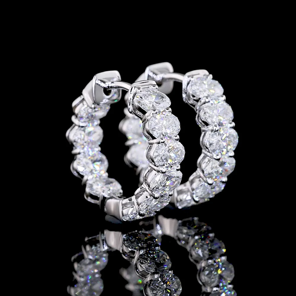 14K White Gold Oval Cut Lab Diamond Huggie Earrings - 1.88 Carats Total Diamond Weight - Covaloro Fine Jewelry