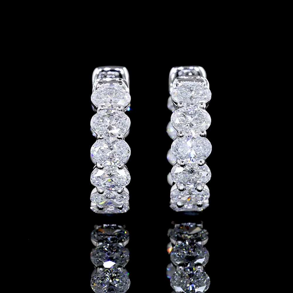 14K White Gold Oval Cut Lab Diamond Huggie Earrings - 1.88 Carats Total Diamond Weight - Covaloro Fine Jewelry - Image 2