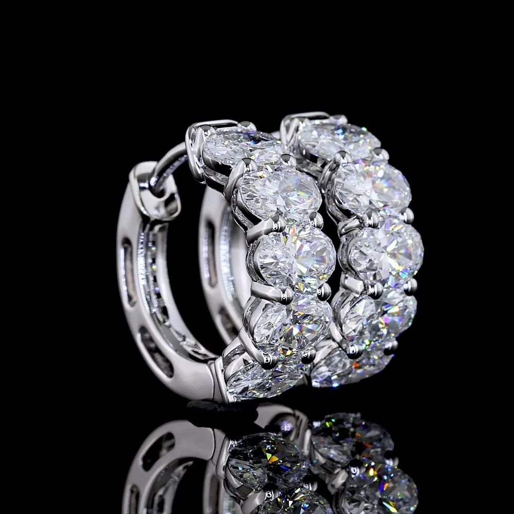 14K White Gold Oval Cut Lab Diamond Huggie Earrings - 2.02 Carat Total Weight (10 Stones, E-F Color, VS Clarity, Prong Set) - Covaloro Fine Jewelry