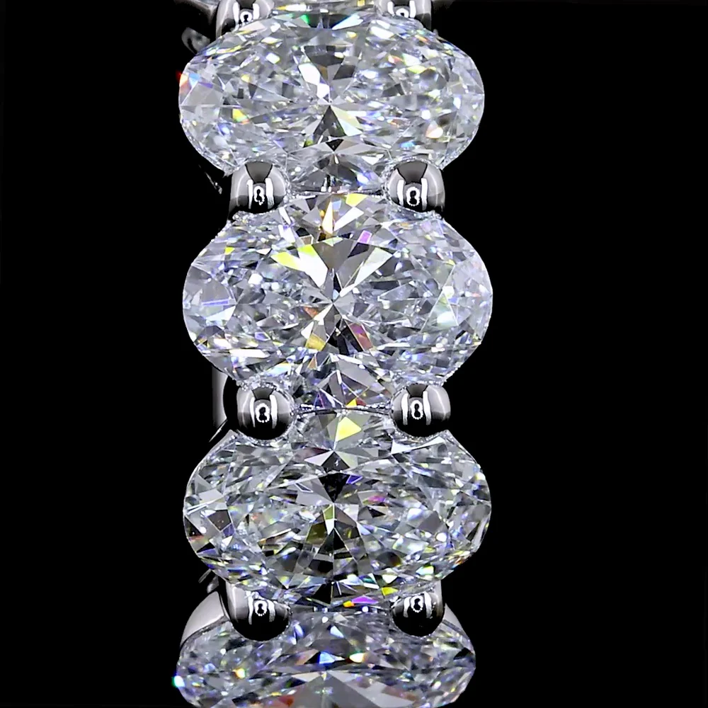14K White Gold Oval Cut Lab Diamond Huggie Earrings - 2.02 Carat Total Weight (10 Stones, E-F Color, VS Clarity, Prong Set) - Covaloro Fine Jewelry - Image 3