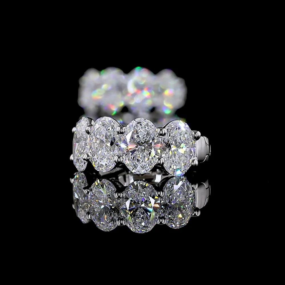 14K White Gold Oval Cut Lab Diamond Huggie Earrings - 3.09 Carats Total Diamond Weight (E-F VS1) - Covaloro Fine Jewelry - Image 4