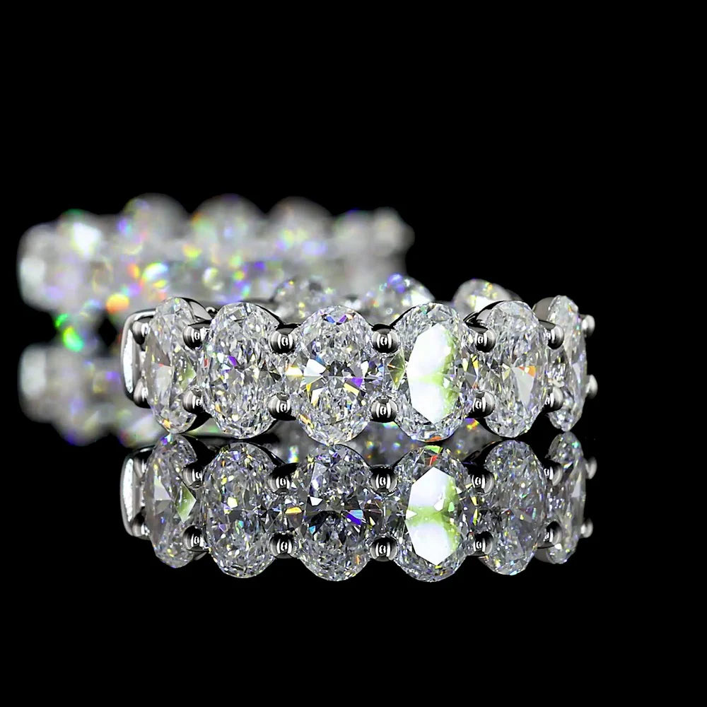 14K White Gold Oval Cut Lab Diamond Huggie Earrings - 3.14 Carat Total Weight with E-F VS Clarity Stones - Covaloro Fine Jewelry - Image 4
