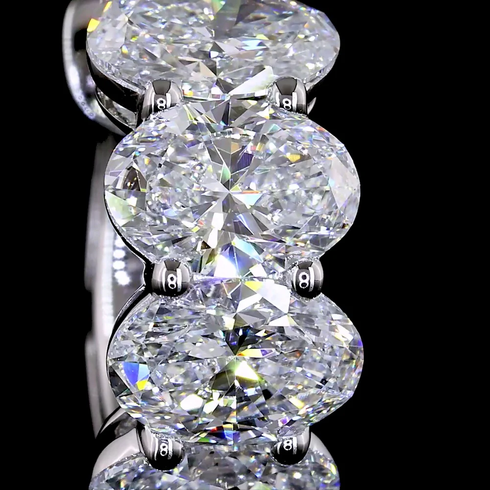 14K White Gold Oval Cut Lab Diamond Huggie Earrings - 3.69 Carats Total Diamond Weight (8 Stones, E-F VS2) - Covaloro Fine Jewelry - Image 2